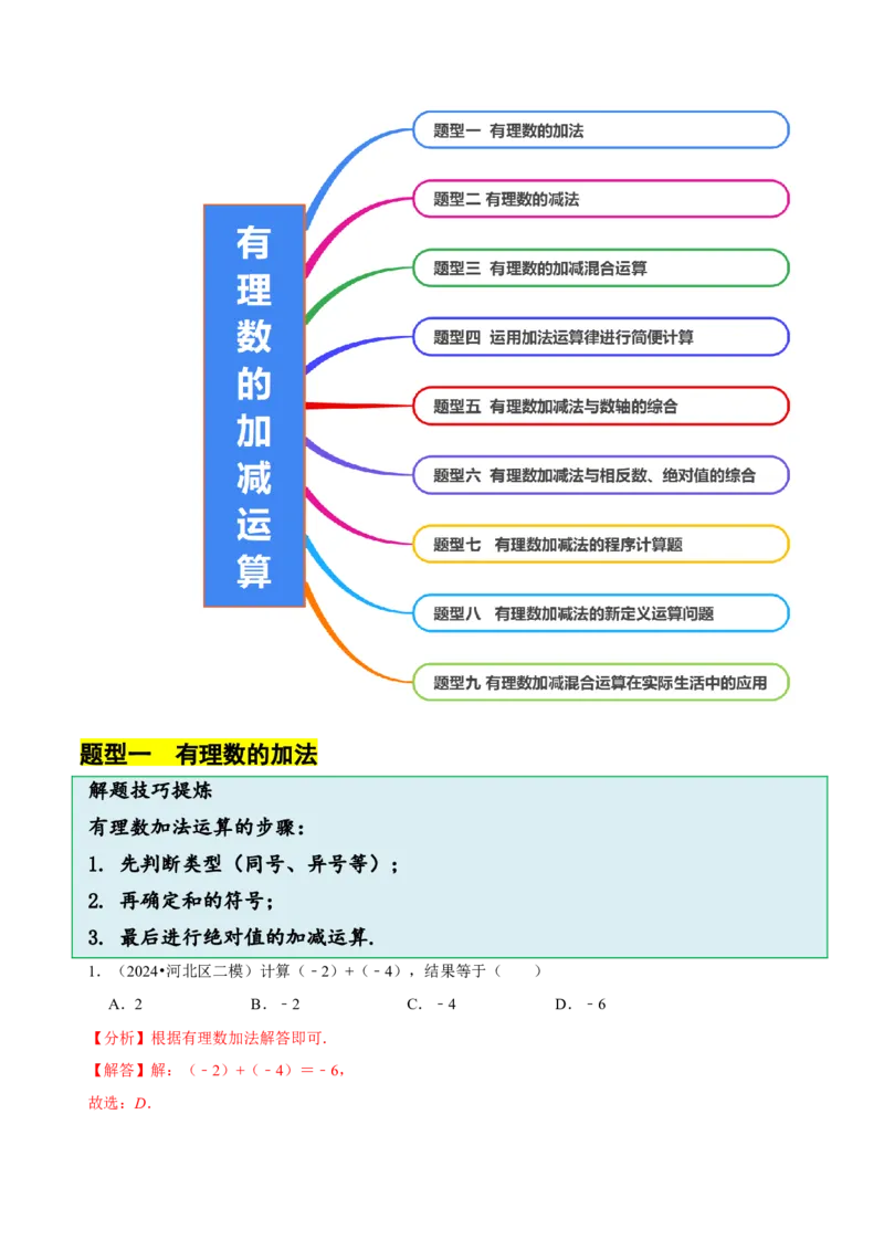 2.2有理数的加减运算（9大题型提分练）（解析版）_北师大初中数学_7上-北师大版初中数学_7上-初中数学北师大（2024新版）持续更新_03课件+练习