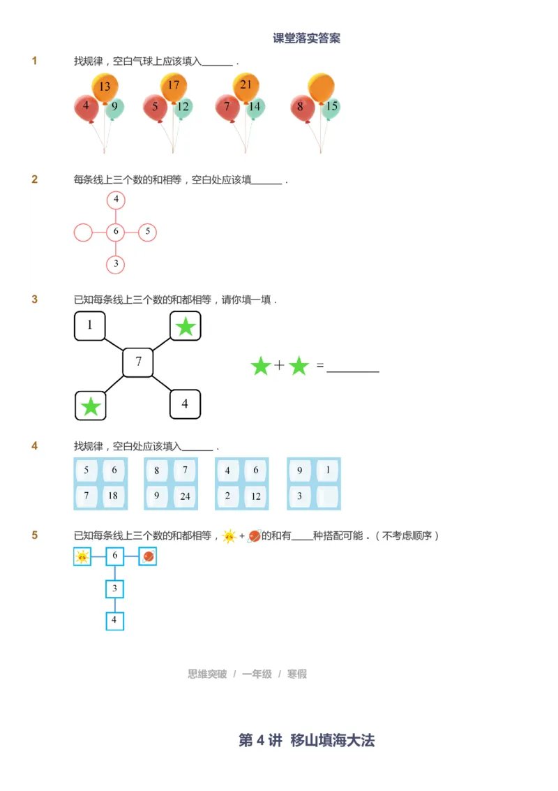 课本+自我巩固+课堂落实_《爱学习》小学初中数学和奥数资料_高斯数学爱学习课件_3奥数思维突破_高斯爱学习思维突破奥数1-6阶四季版12年级_1年级思维突破春秋寒暑课件