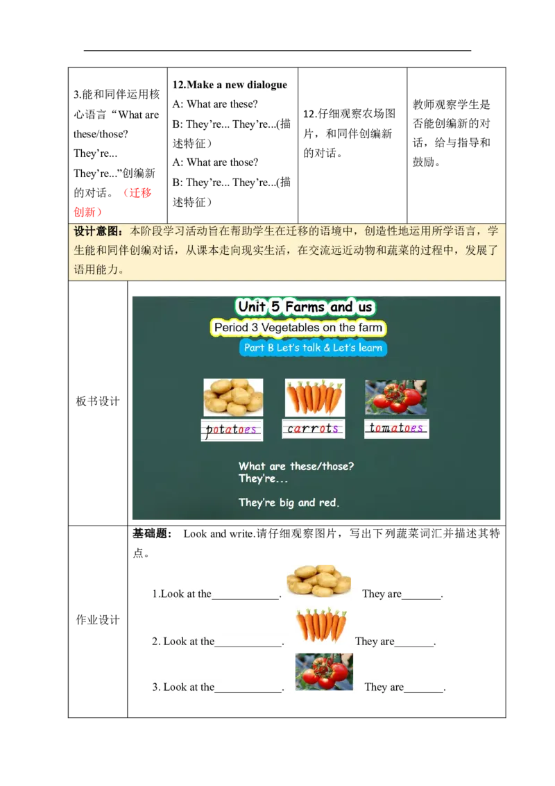 Unit5Farmsandus单元整体教学设计表格式（5课时）_4下-新英语人教PEP版（2026持续更新）_04教案（多套齐全）_单元整体教学设计表格式（5课时）