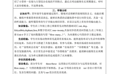 Unit5Farmsandus单元整体教学设计表格式（5课时）_4下-新英语人教PEP版（2026持续更新）_04教案（多套齐全）_单元整体教学设计表格式（5课时）