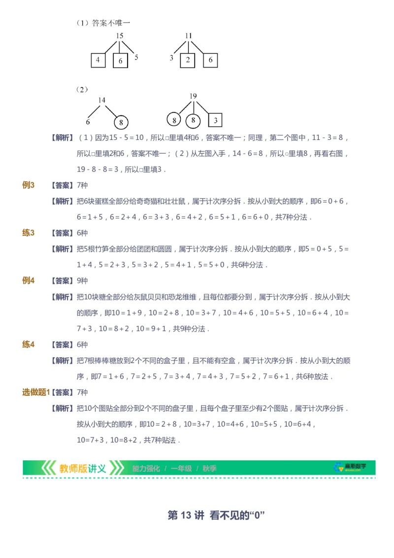 课本+自我巩固+课堂落实（答案）_《爱学习》小学初中数学和奥数资料_高斯数学爱学习课件_2人教小学能力强化_一年级高斯数学能力强化_秋数学1阶能力强化