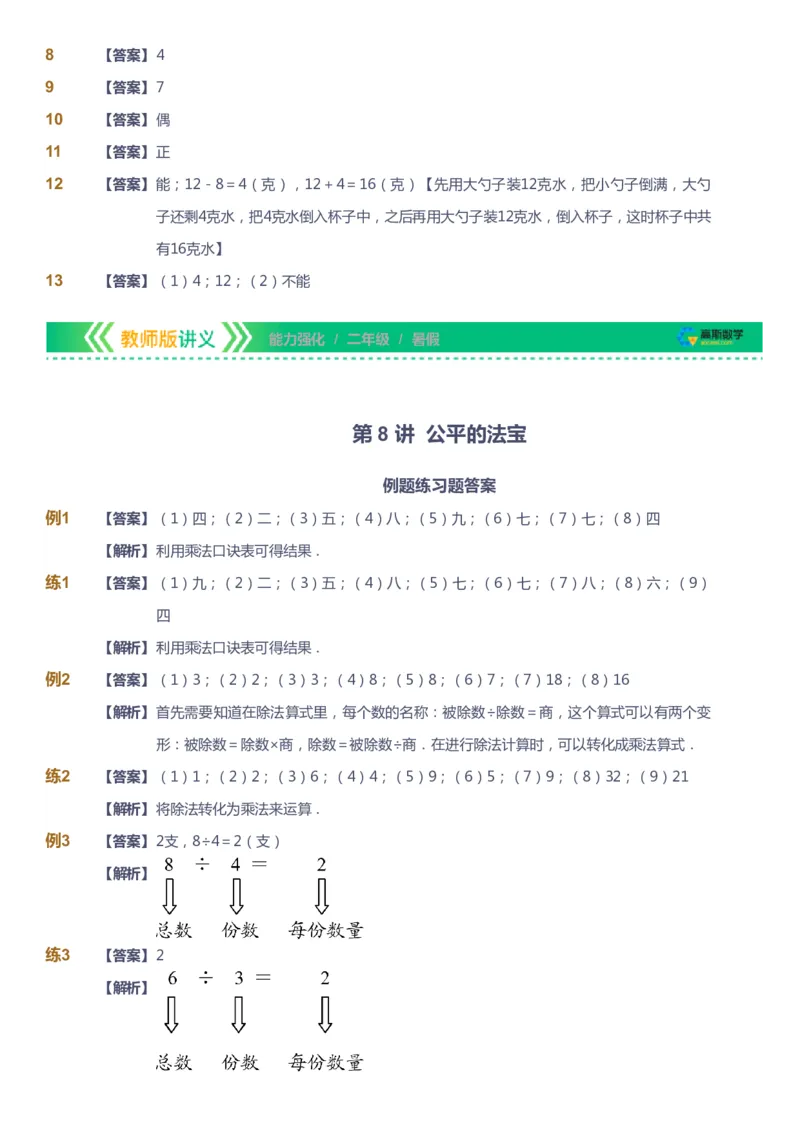 课本+自我巩固+课堂落实（答案）_《爱学习》小学初中数学和奥数资料_高斯数学爱学习课件_2人教小学能力强化_二年级高斯数学能力强化_暑数学2阶能力强化