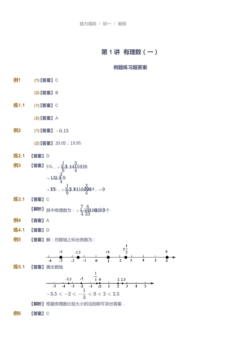 课本+自我巩固+课堂落实（答案）_《爱学习》小学初中数学和奥数资料_高斯数学爱学习课件_5人教初中能力提高_初一高斯数学能力提高_初一高斯数学_暑数学7阶能力提高