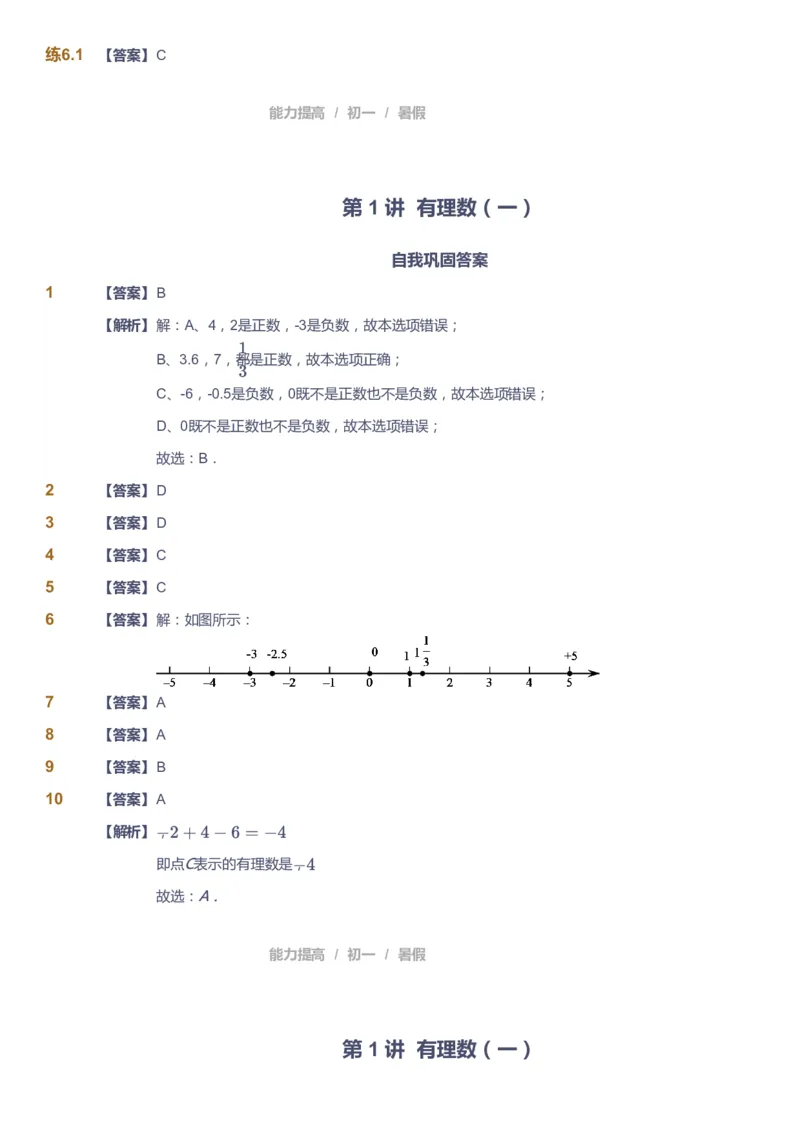 课本+自我巩固+课堂落实（答案）_《爱学习》小学初中数学和奥数资料_高斯数学爱学习课件_5人教初中能力提高_初一高斯数学能力提高_初一高斯数学_暑数学7阶能力提高