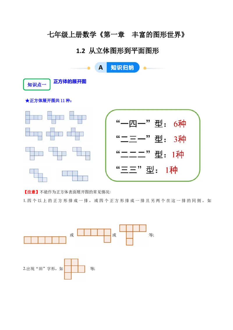 1.2从立体图形到平面图形（8大题型提分练）（解析版）_北师大初中数学_7上-北师大版初中数学_7上-初中数学北师大（2024新版）持续更新_03课件+练习