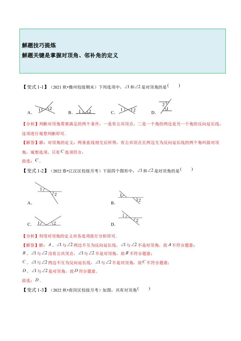 2.1两条直线的位置关系-题型&middot;技巧培优系列2022-2023学年七年级数学下册同步精讲精练(北师大版)（解析版）_北师大初中数学_7下-北师大版初中数学_7下-初中数学北师大版（旧版）赠送