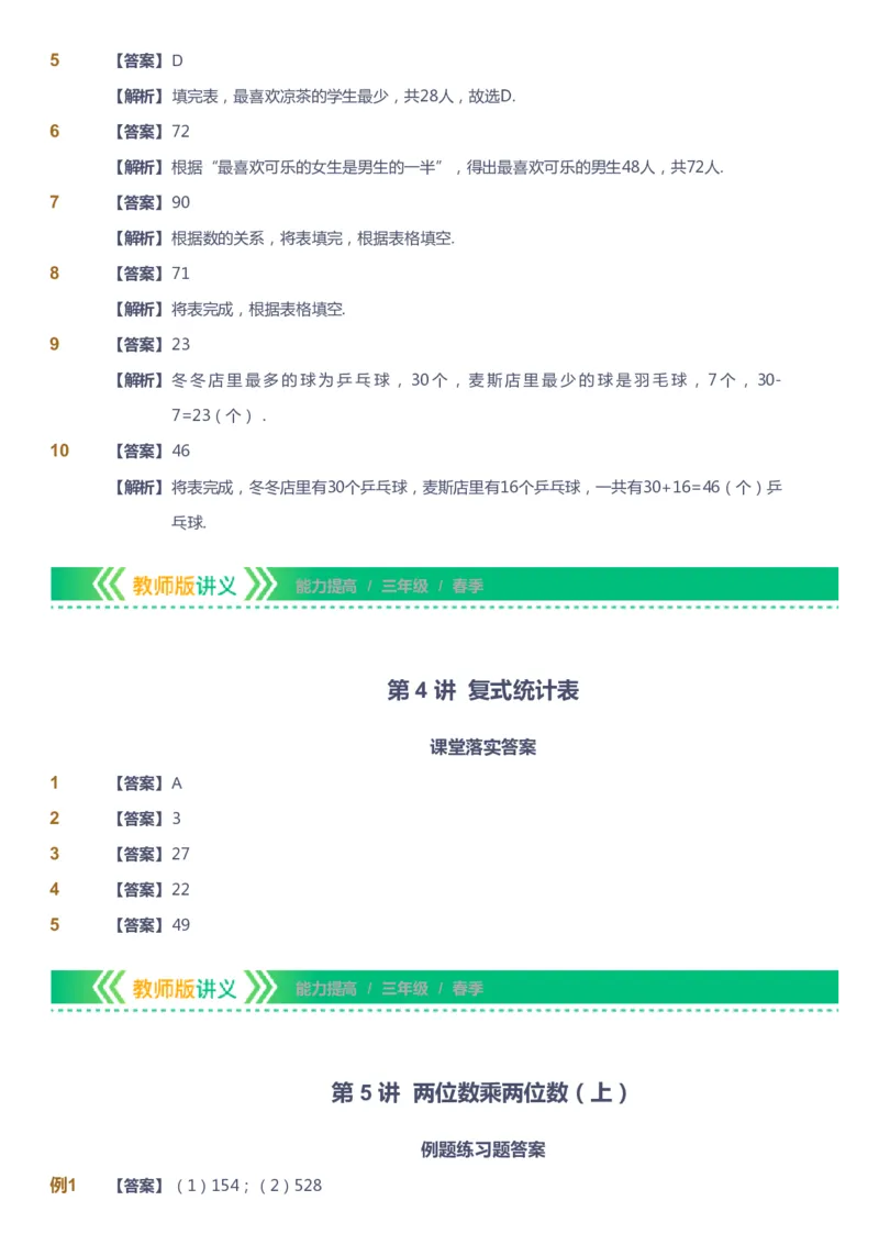 课本+自我巩固+课堂落实（答案）-gs_《爱学习》小学初中数学和奥数资料_高斯数学爱学习课件_1人教小学能力提高_3年级能力提高春秋寒暑课件_春高斯数学3阶能力提高-gs出品