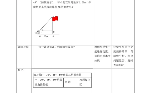 1.230&deg;，45&deg;，60&deg;角的三角函数值教学设计_北师大初中数学_9下-北师大版初中数学_02课件_精品课件（第1套）配套教案_教案