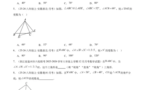 1.1三角形内角和定理（题型专练）（原卷版）_北师大初中数学_8下-北师大版初中数学_2026春新版_第二套-东方_02.北师大数学8下试题+复习26春_分层作业