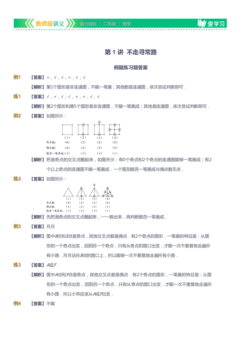 课本+自我巩固+课堂落实（答案）_《爱学习》小学初中数学和奥数资料_高斯数学爱学习课件_2人教小学能力强化_二年级高斯数学能力强化_春数学2阶能力强化