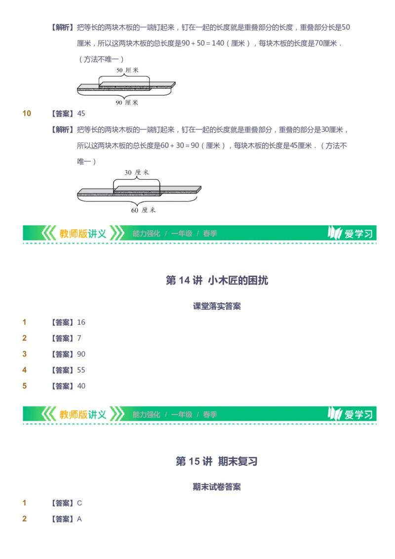 课本+自我巩固+课堂落实（答案）_《爱学习》小学初中数学和奥数资料_高斯数学爱学习课件_2人教小学能力强化_一年级高斯数学能力强化_春数学1阶能力强化