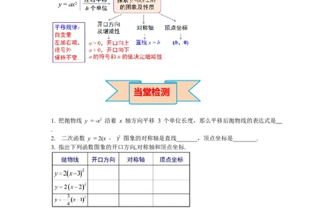 2.2第3课时二次函数y=a(x-h)2的图象与性质导学案_北师大初中数学_9下-北师大版初中数学_01课件+教案+学案新课标_导学案_2.BS九下第二章二次函数