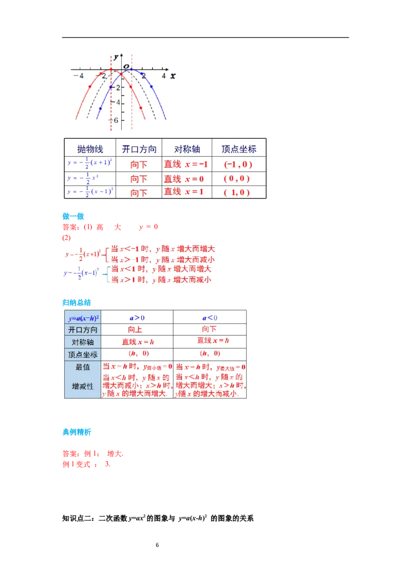 2.2第3课时二次函数y=a(x-h)2的图象与性质导学案_北师大初中数学_9下-北师大版初中数学_01课件+教案+学案新课标_导学案_2.BS九下第二章二次函数