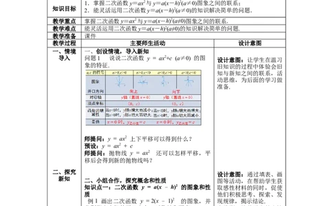 2.2第3课时二次函数y=a(x-h)2的图象与性质教案_北师大初中数学_9下-北师大版初中数学_01课件+教案+学案新课标_教案_2.BS九下第二章二次函数