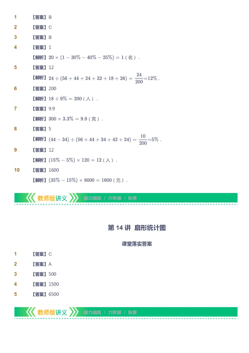 课本+自我巩固+课堂落实（答案）-gs_《爱学习》小学初中数学和奥数资料_高斯数学爱学习课件_1人教小学能力提高_6年级能力提高课件春秋寒暑_秋数学6阶能力提高-gs出品