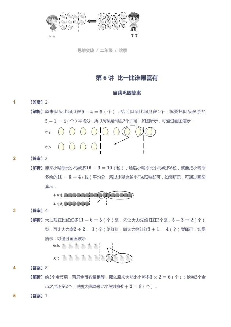 课本+自我巩固+课堂落实（答案）_《爱学习》小学初中数学和奥数资料_高斯数学爱学习课件_3奥数思维突破_高斯爱学习思维突破奥数1-6阶四季版12年级_2年级思维突破春秋寒暑课件_186