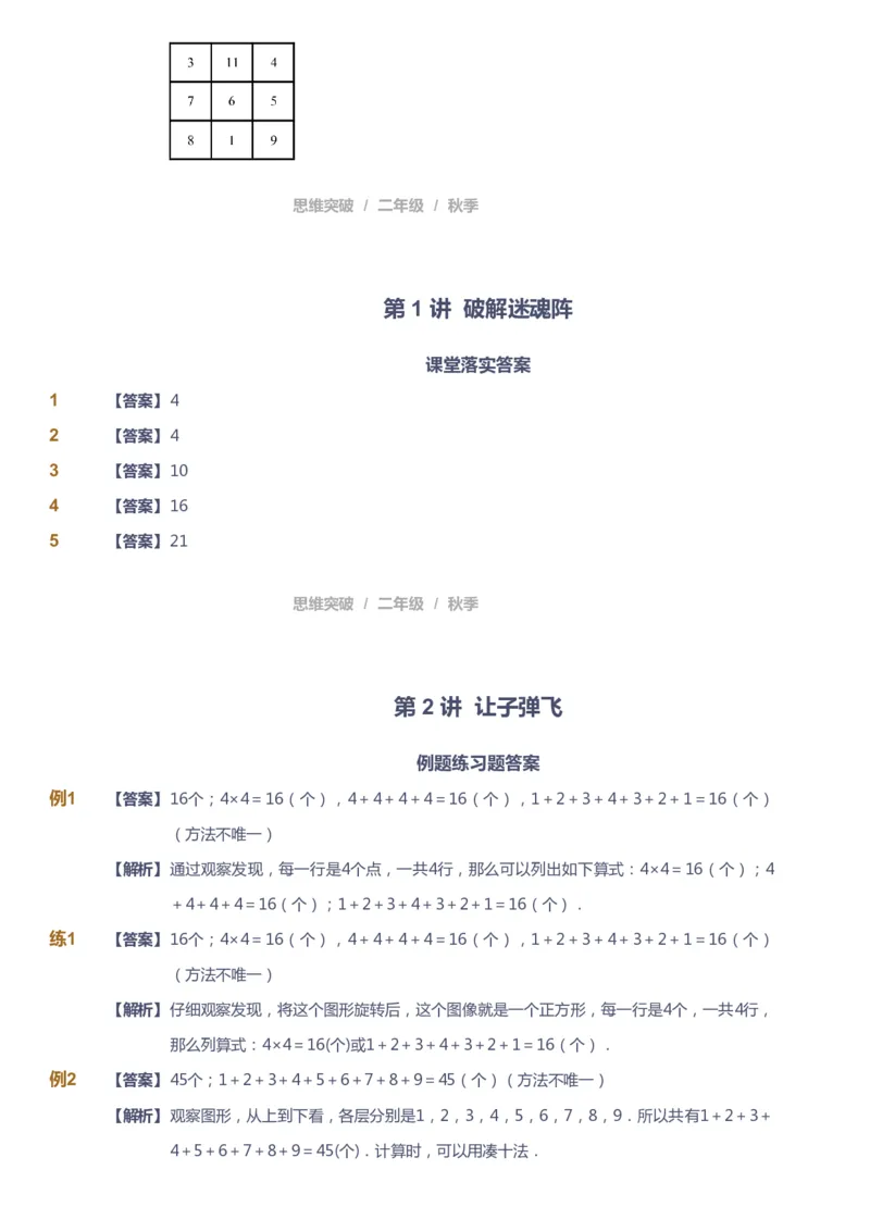 课本+自我巩固+课堂落实（答案）_《爱学习》小学初中数学和奥数资料_高斯数学爱学习课件_3奥数思维突破_高斯爱学习思维突破奥数1-6阶四季版12年级_2年级思维突破春秋寒暑课件_186