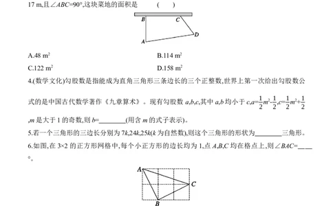1.2　一定是直角三角形吗同步练习（含答案）2025-2026学年数学北师大版（2024）八年级上册_北师大初中数学_8上-北师大版初中数学_初中数学北师大8上-2025秋季新版_第二套推荐25
