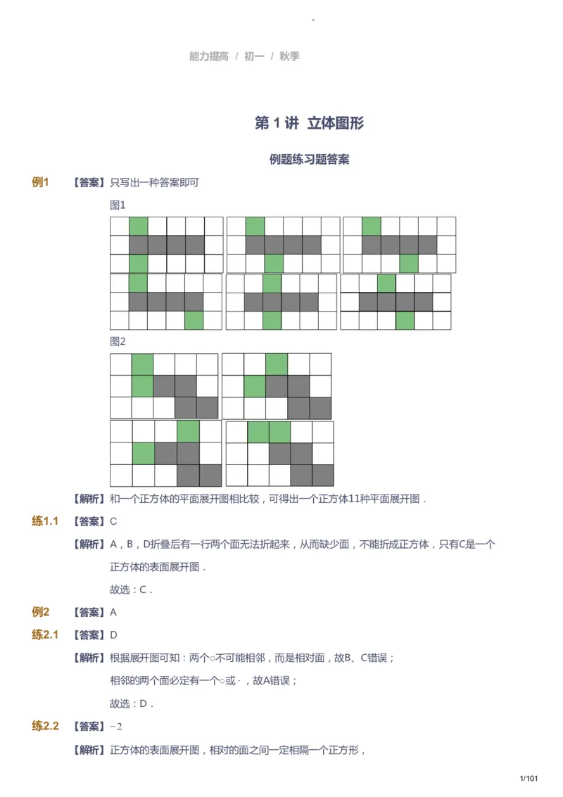 课本+自我巩固+课堂落实（答案）_《爱学习》小学初中数学和奥数资料_高斯数学爱学习课件_9北师初中能力提高_初一高斯数学能力提高（北师）_秋7阶课件+电子书