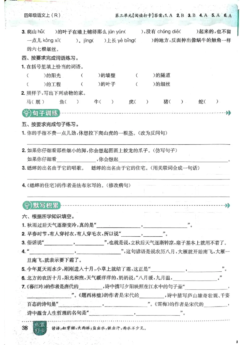 四年级语文上册人教版《黄冈小状元作业本》_25秋《黄冈小状元》系列_25秋1-6年级语文上册《黄冈小状元作业本》（有答案）