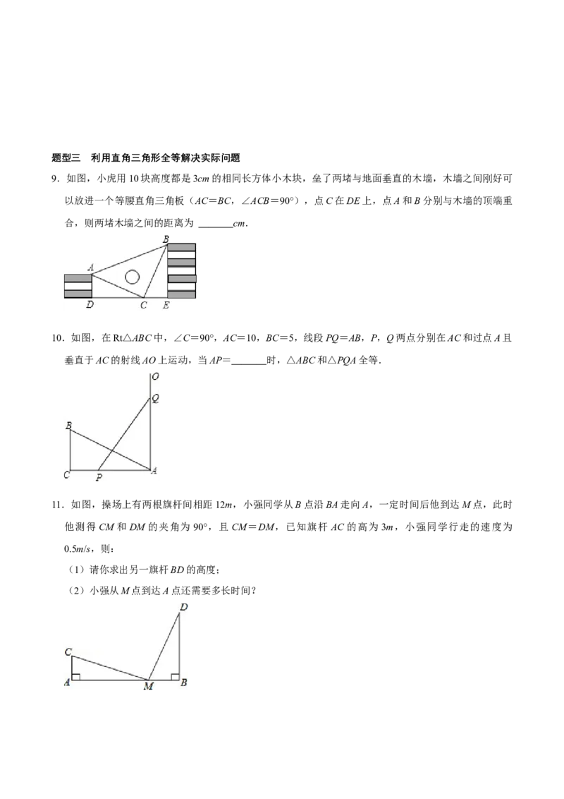 1.3直角三角形（第2课时直角三角形全等的判定）（导学案）（原卷版）_北师大初中数学_8下-北师大版初中数学_2026春新版_第二套-东方_3导学案