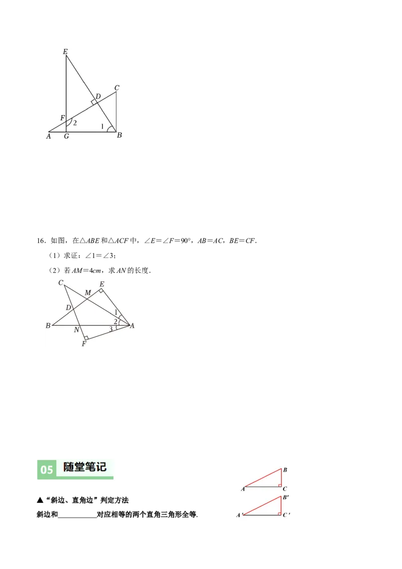 1.3直角三角形（第2课时直角三角形全等的判定）（导学案）（原卷版）_北师大初中数学_8下-北师大版初中数学_2026春新版_第二套-东方_3导学案
