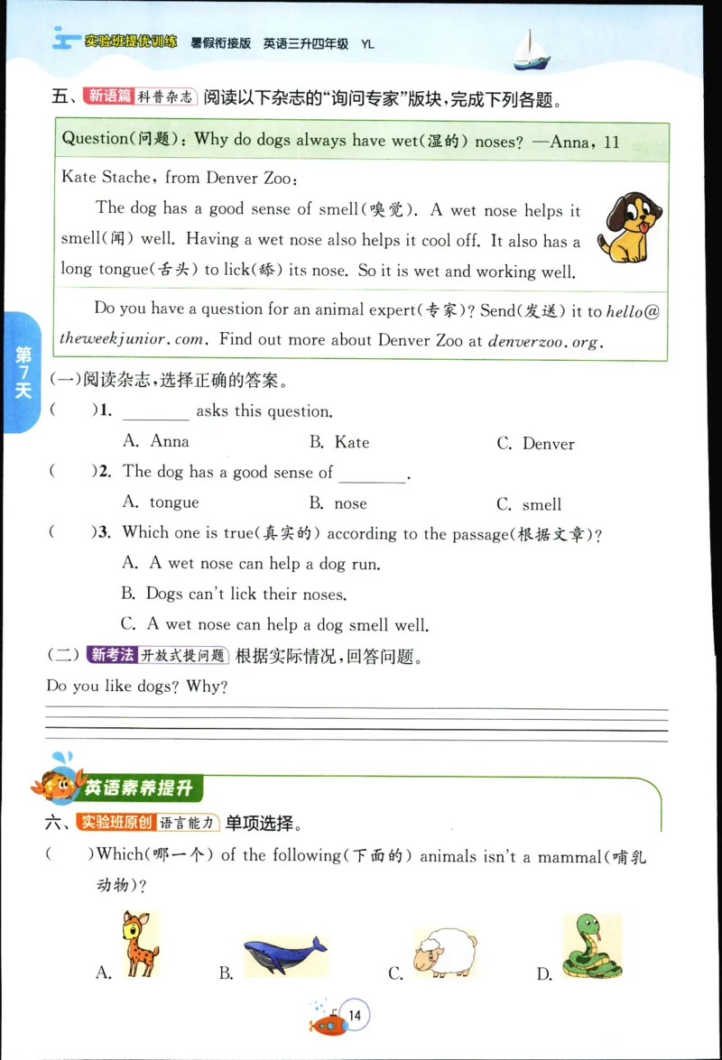 实验班提优训练：暑假衔接版.英语三升四年级YL_25秋《实验班》系列_25版实验班语数英人教北师大苏教译林《暑假衔接》_实验班暑假衔接译林25年