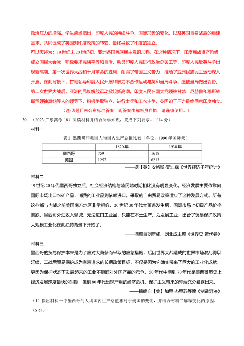 专题12民族解放&mdash;&mdash;殖民体系与近现代民族民主运动（练习）（解析版）_07高考历史_2025年新高考资料_二轮复习_上好课2025年高考历史二轮复习讲练测（新高考通用）3379861