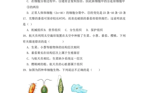 生物预备新初一期中暑假综合验收卷_25秋《一本》系列_25版一本系列_一本预备新初一小四门（政史生地）25年