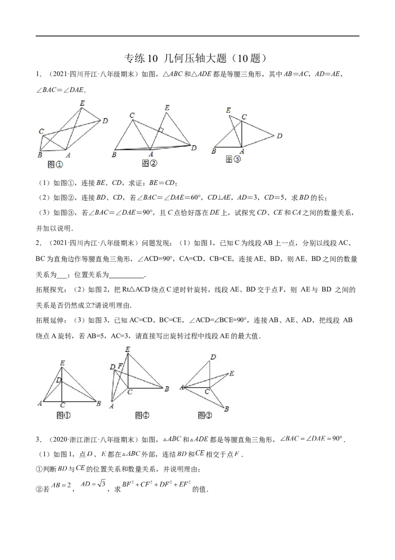 专练10几何压轴大题（10题）-八年级数学上学期期末考点必杀200题（北师大版）（原卷版）_北师大初中数学_8上-北师大版初中数学_旧版_05习题试卷_5专项练习