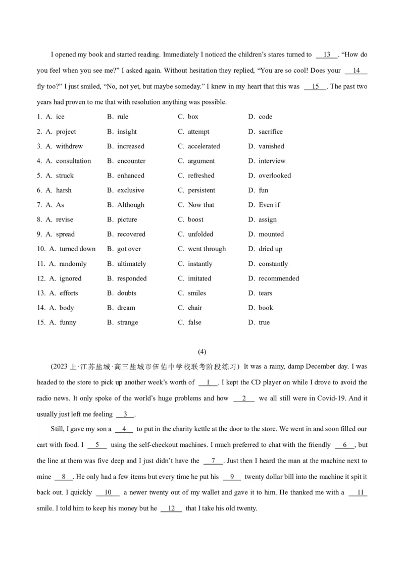 专题17完形填空之记叙文-2024年高考英语二轮热点题型归纳与变式演练（新高考通用）（解析版）_03高考英语_2024年新高考资料_2.2024二轮复习_专题17+完形填空之记叙文-2024年高考英语二轮