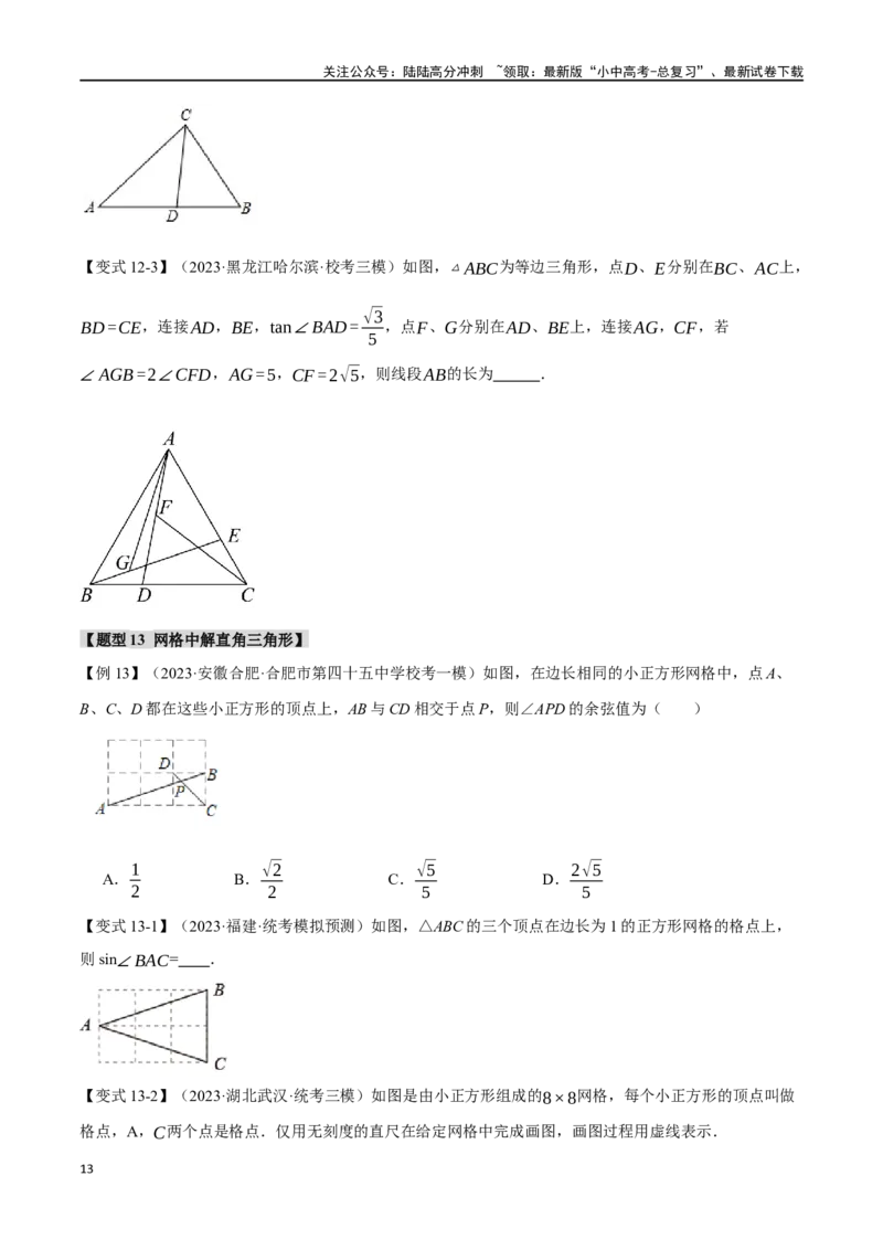 专题38锐角三角函数及其应用二十个题型（举一反三）（原卷版）_02中考总复习（2026版更新中）_02-数学-中考总复习_2024年中考复习资料_一轮复习资料