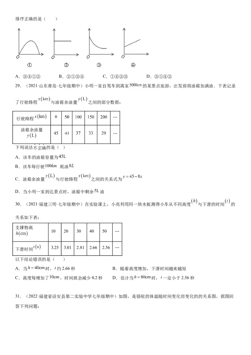 3.1-3.3用表格表示的变量间关系-用图像表示的变量间关系-七年级数学下册《考点&bull;题型&bull;技巧》精讲与精练高分突破（北师大版）_北师大初中数学_7下-北师大版初中数学_06专项讲练