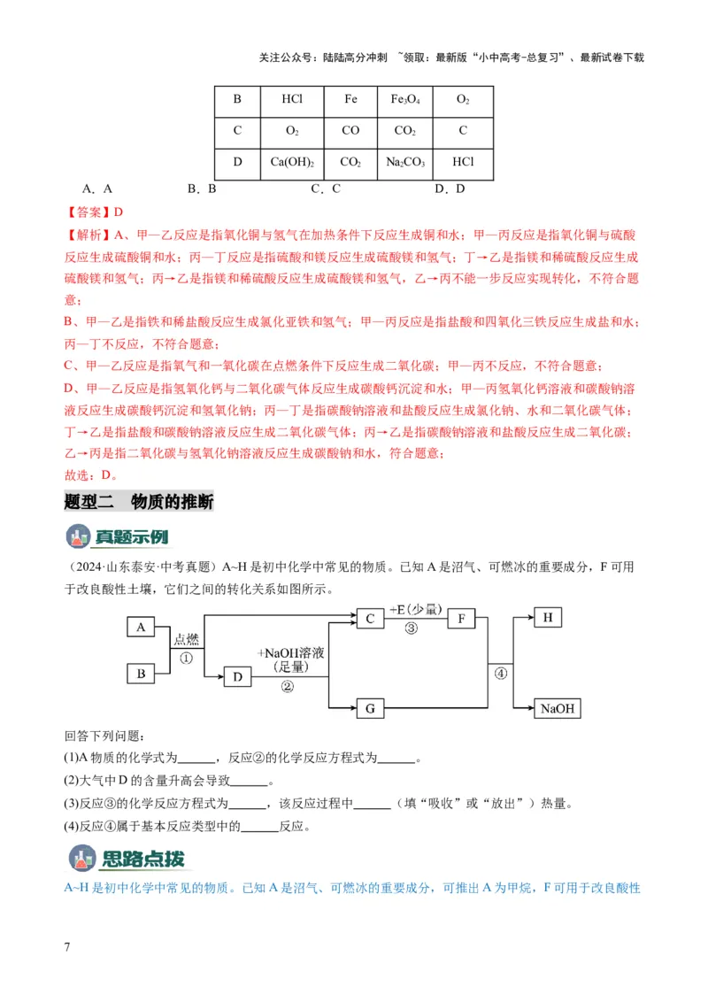专题07物质的转化与推断（解析版）_02中考总复习（2026版更新中）_05-化学-中考总复习_2025年中考复习资料_2025年中考化学答题方法模板