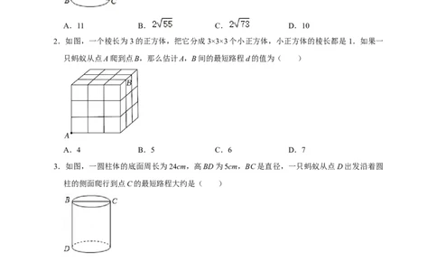 专题04勾股定理中的最值（原卷版）_北师大初中数学_8上-北师大版初中数学_旧版_06专项讲练_微专题2022-2023学年八年级数学上册常考点微专题提分精练（北师大版）