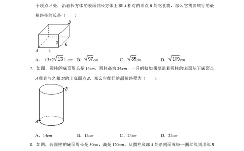 专题04勾股定理中的最值（原卷版）_北师大初中数学_8上-北师大版初中数学_旧版_06专项讲练_微专题2022-2023学年八年级数学上册常考点微专题提分精练（北师大版）