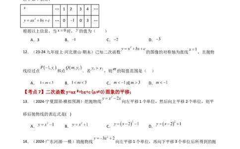 专题22.9二次函数y=ax&sup2;+bx+c(a&ne;0)的图象与性质（专项练习）（基础练）-（人教版）_初中数学_九年级数学上册（人教版）_专题突破练习-V4_2025版