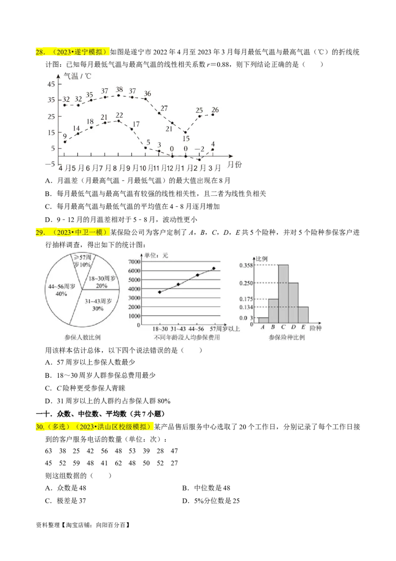 专题16统计（原卷版）_02高考数学_新高考复习资料_2024年新高考资料_专项复习资料_完2023年高考真题题源解密（新高考）