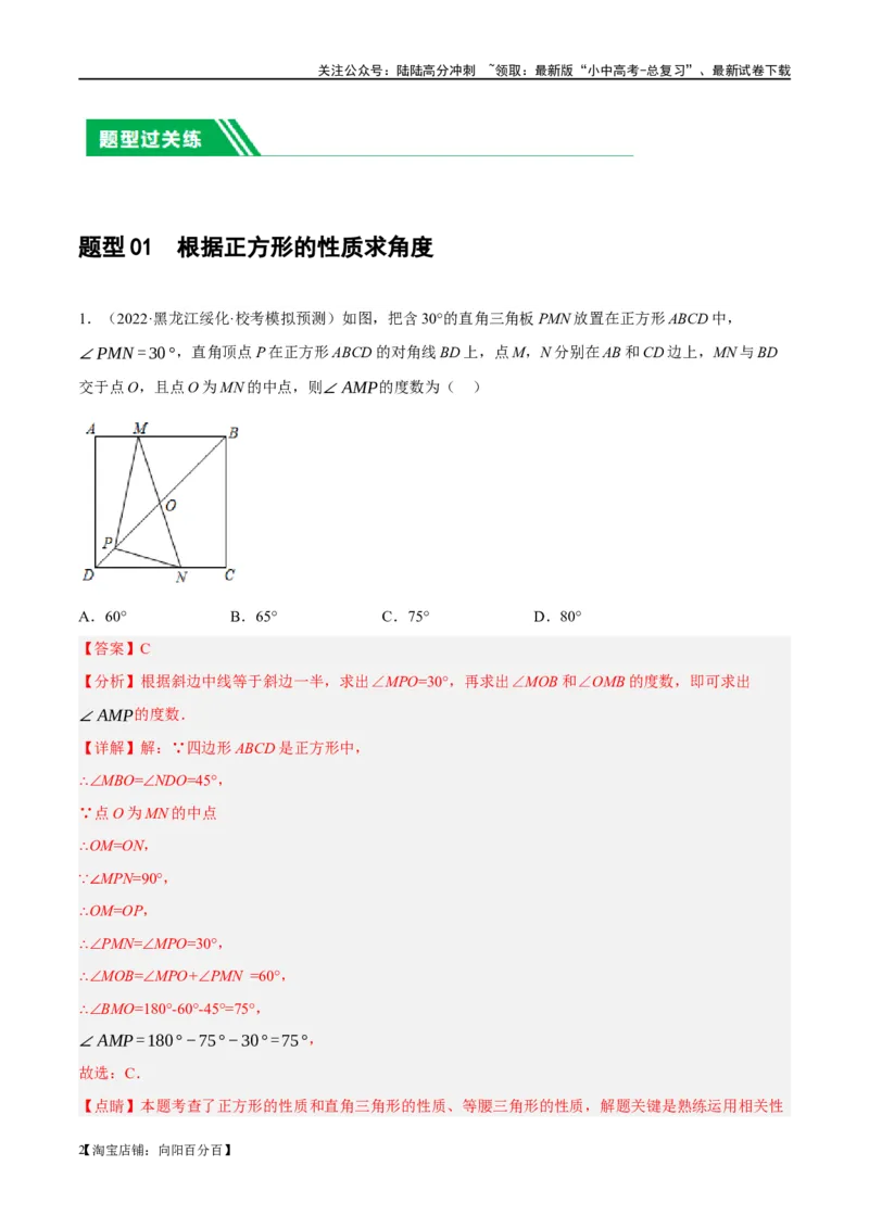 第25讲特殊四边形-正方形与梯形（练习）（解析版）_02中考总复习（2026版更新中）_02-数学-中考总复习_2024年中考复习资料_一轮复习资料_配套练习（原卷版+解析版）