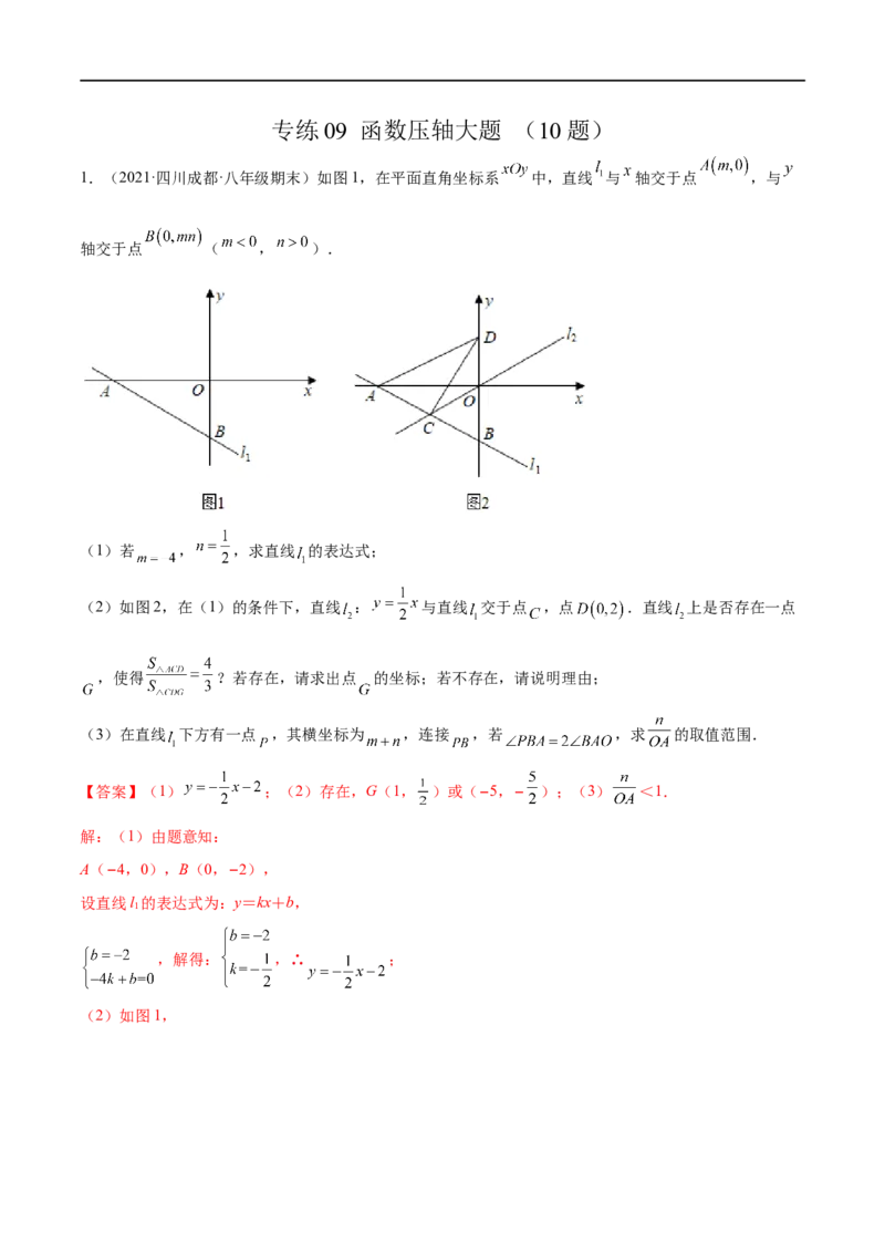 专练09函数压轴大题（10题）-八年级数学上学期期末考点必杀200题（北师大版）（解析版）_北师大初中数学_8上-北师大版初中数学_旧版_05习题试卷_5专项练习