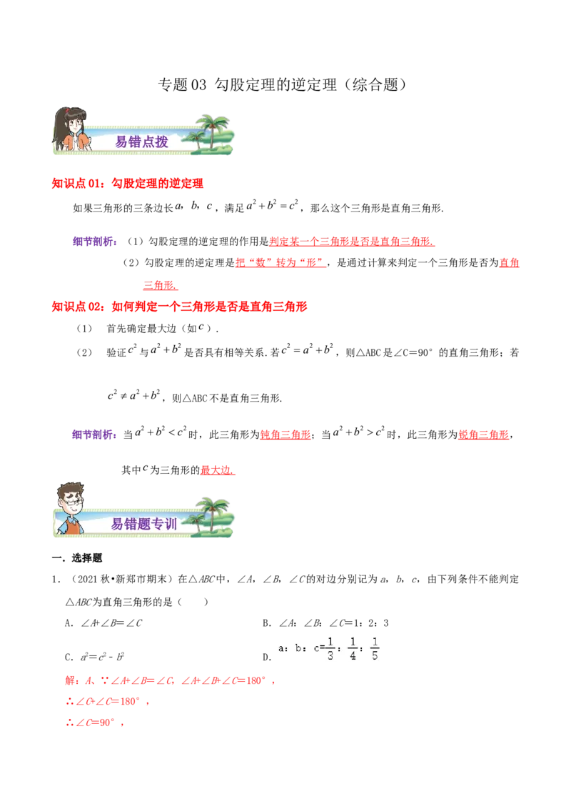 专题03勾股定理的逆定理综合题（解析版）_北师大初中数学_8上-北师大版初中数学_旧版_06专项讲练_培优方案2022-2023学年八年级数学上册章节重点复习考点讲义（北师大版）