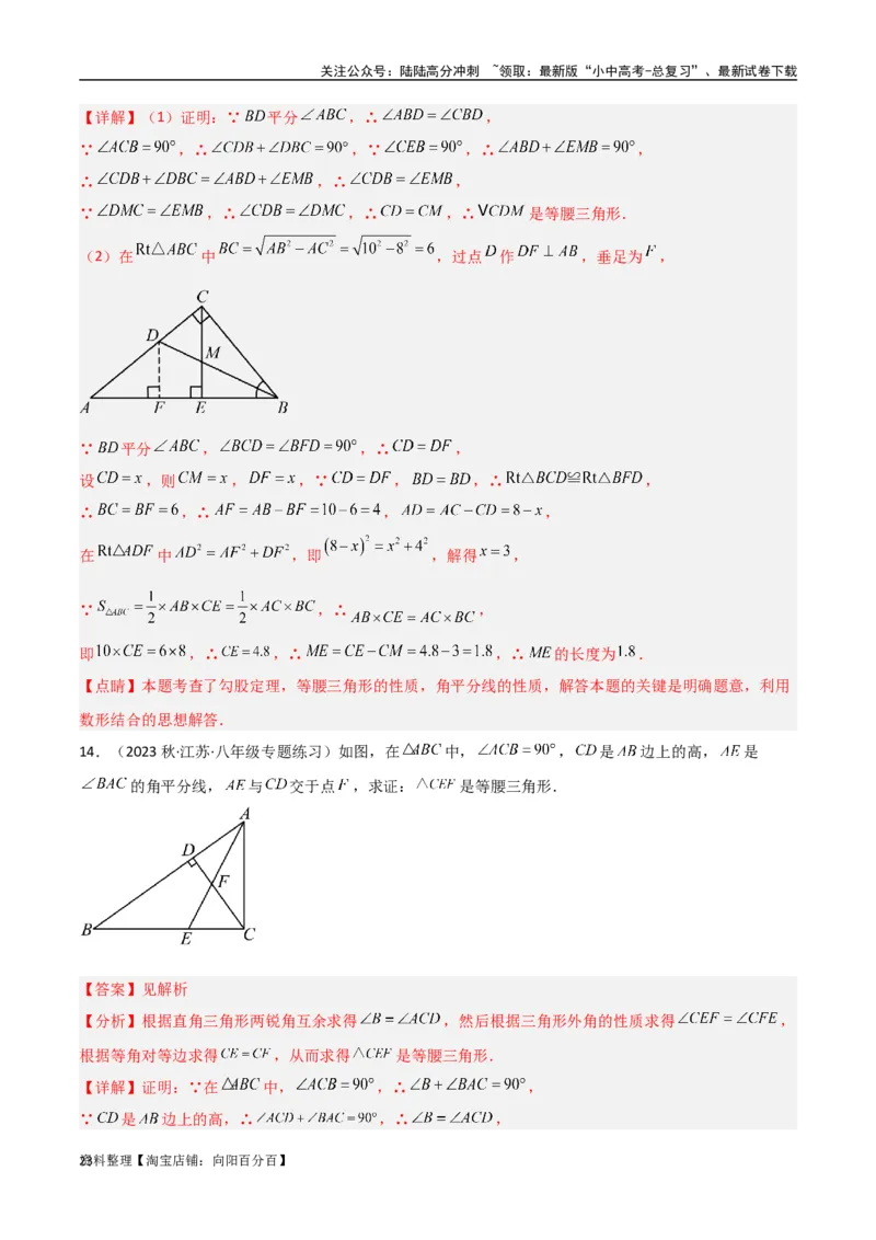 专题08三角形中的重要模型-平分平行（平分射影）构等腰、角平分线第二定理模型（解析版）_02中考总复习（2026版更新中）_02-数学-中考总复习_2024年中考复习资料_专项复习资料