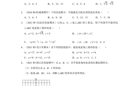 专题1.2一定是直角三角形吗（专项训练）-2022-2023学年八年级数学上册《同步考点解读&bull;专题训练》（北师大版）_北师大初中数学_8上-北师大版初中数学_旧版_06专项讲练