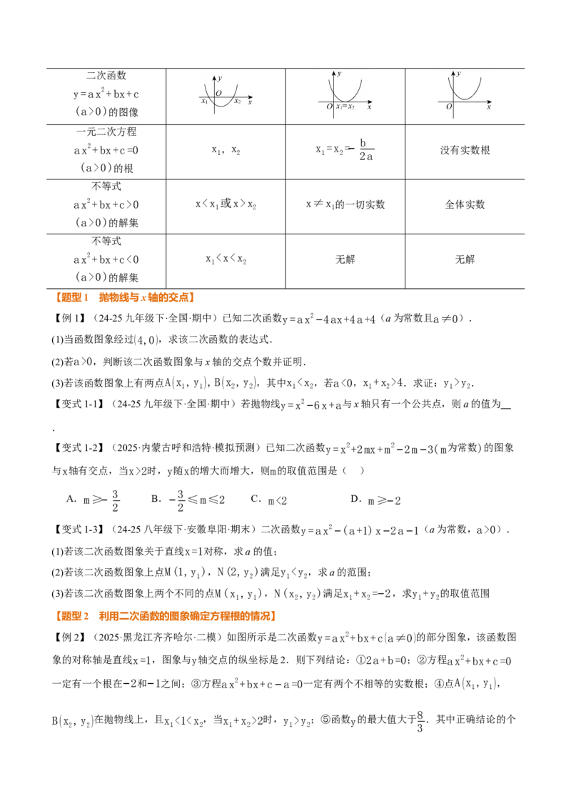 专题22.4二次函数与一元二次方程（举一反三讲义）（学生版）_初中数学_九年级数学上册（人教版）_母题专项-U66_2026版
