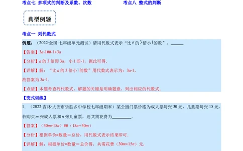 专题06代数式与整式(解析版)_北师大初中数学_7上-北师大版初中数学_7上-初中数学北师大（旧版）赠送_06专项讲练
