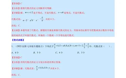 专题06代数式与整式(解析版)_北师大初中数学_7上-北师大版初中数学_7上-初中数学北师大（旧版）赠送_06专项讲练