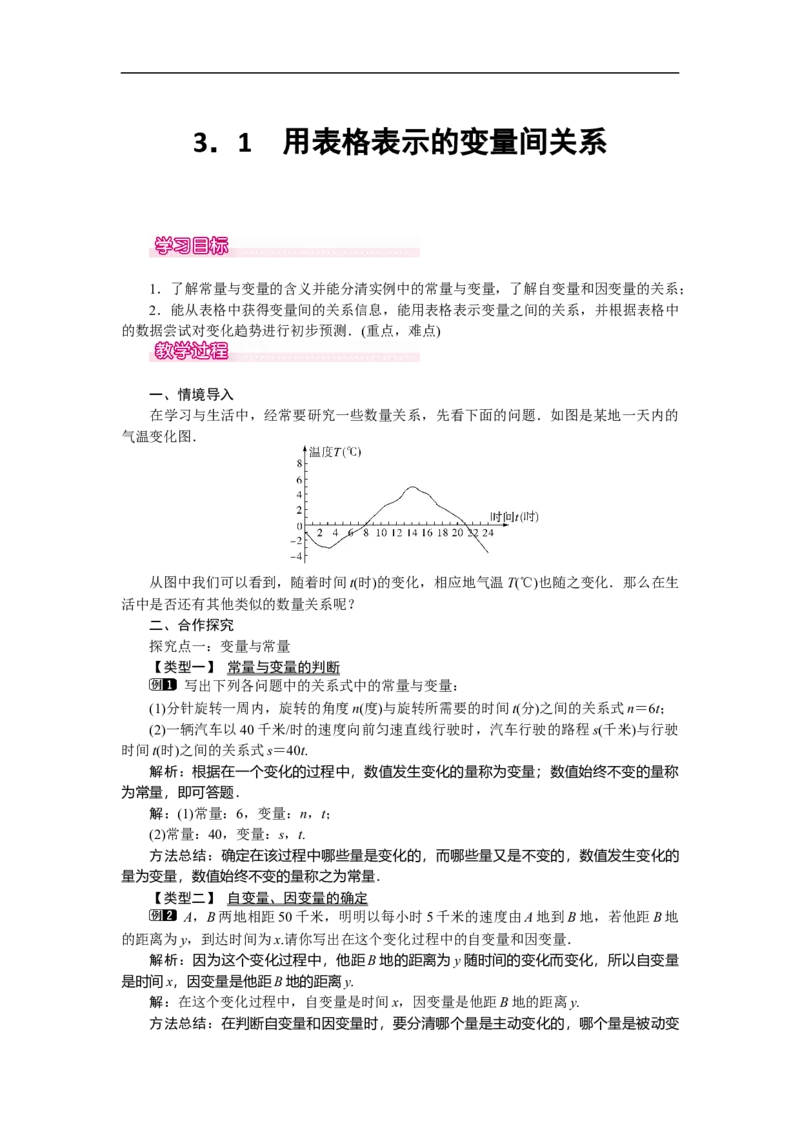 3.1用表格表示的变量间关系_北师大初中数学_7下-北师大版初中数学_7下-初中数学北师大版（旧版）赠送_03教案_全册教案（第1套）