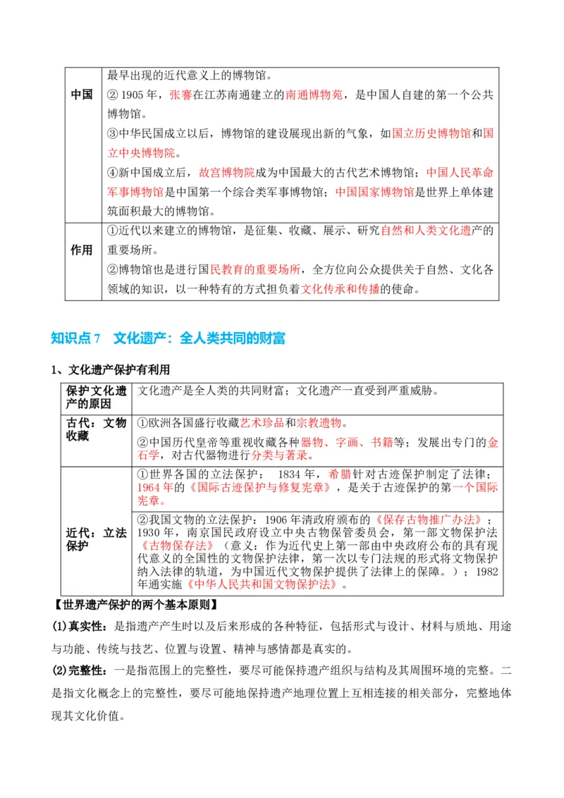专题18++文化及文化的传承与保护+-2025年高考历史一轮复习知识清单_07高考历史_2025年新高考资料_一轮复习_2025年高考历史一轮复习知识清单（完结）