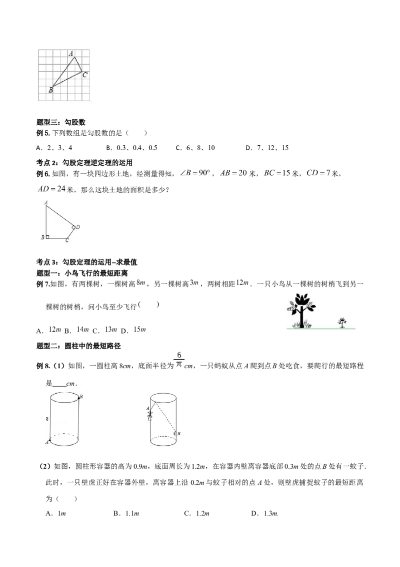 专题02勾股定理（二）（原卷版）-2021-2020学年八年级数学上册基础考点专题培优训练+重要题型小专题（北师大版）_北师大初中数学_8上-北师大版初中数学_旧版_06专项讲练