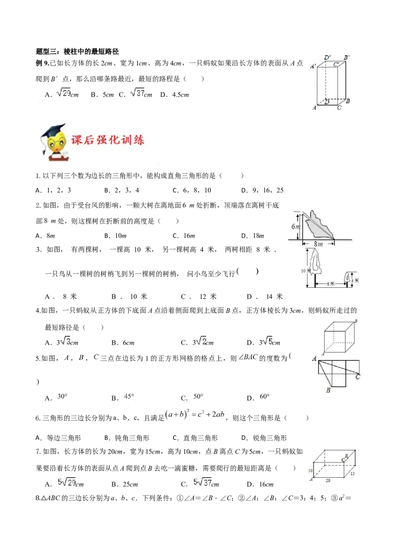 专题02勾股定理（二）（原卷版）-2021-2020学年八年级数学上册基础考点专题培优训练+重要题型小专题（北师大版）_北师大初中数学_8上-北师大版初中数学_旧版_06专项讲练